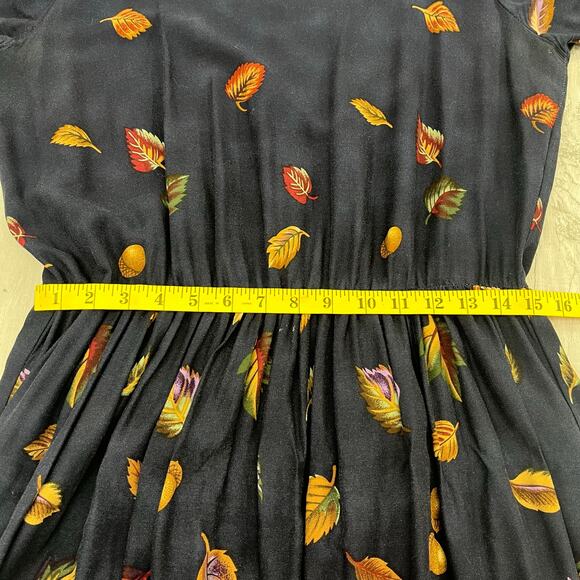 BF Classics Vintage 80s Fall Leaves Long Sleeve Teacher School Maxi Dress Plus - Picture 8 of 9